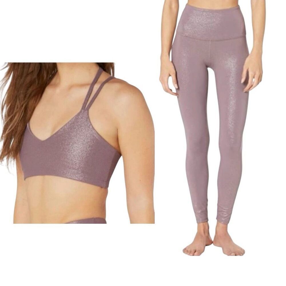Beyond Yoga Dusted Shimmer High Rise Leggings & Bra Set Shimmering Lavender Sz S